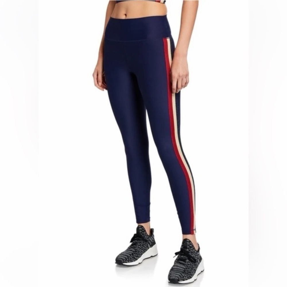Spiritual Gangster Navy Leggings with Red and White Stripes